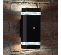 Auraglow Dusk Till Dawn Sensor Double Up & Down Wall Light - Thruxton - Black - Cool White