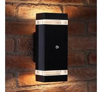Auraglow Dusk Till Dawn Sensor Double Up & Down Wall Light - Thruxton - Black - Warm White