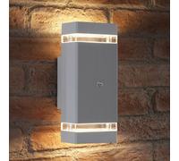 Auraglow Dusk Till Dawn Sensor Double Up & Down Outdoor Wall Security Light (Silver, Warm White)