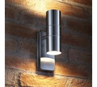 Auraglow Dusk Till Dawn Sensor Stainless Steel Up & Down Outdoor Wall Light - Avebury - Warm White