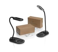 Auraglow LED Flexible Neck Desk Lamp with 3 Colour Modes and 10W Wireless Smart Phone Qi Fast Charger - Black - 2 Pack