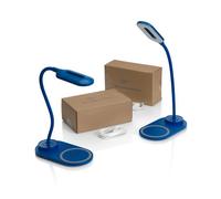 Auraglow LED Flexible Neck Desk Lamp with 3 Colour Modes and 10W Wireless Smart Phone Qi Fast Charger - Blue - 2 Pack