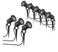 Auraglow Garden Spike Light GU10 Holder, Ground or Wall Mount, 8 Pack | Deep recessed IP54 outdoor uplighter, fitting only, takes long smart bulbs to 75mm, die cast, tempered glass, mains