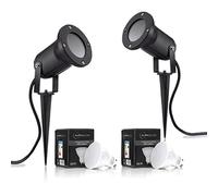 Auraglow Garden Spike Light with Cool White GU10 Bulb, Recessed, 2 Pack | IP54 outdoor uplighter, die cast holder fits long smart lamps to 80mm, 270 degree rotation, mains, tempered glass