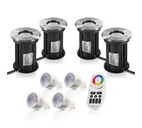 Auraglow Ground Light - Outdoor Garden Patio Path Deck - Recessed GU10 Holder IP67 Rated with RF Remote Control Colour Changing LED Light Bulb Bundle - Four Pack