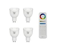 Auraglow GU10 CCT LED Bulbs 4 Pack with Remote, Dimmable 2700K-6500K | 5W dual white spotlights, 50W equivalent, daylight to warm settings, 8 zones, no hub needed, fits standard downlights