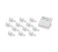 Auraglow GU10 Colour Changing LED Bulbs 12 Pack with Touch Panel Switch | 16 million RGB shades, warm to cool white 2700K to 6500K, 6W dimmable spotlights, 60W equivalent, wall mounted control