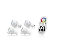 Auraglow GU10 Colour Changing LED Bulbs 4 Pack, Four Zone Remote, RGB