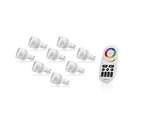 Auraglow GU10 Colour Changing LED Bulbs 8 Pack, Four Zone Remote, RGB