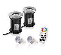 Auraglow IP67 Recessed GU10 Holder Ground Light - Outdoor Garden Patio Path Deck - RF Remote Control Colour Changing LED Light Bulb Bundle - Twin Pack