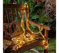 Auraglow Hemp Rope String Lights 60 LED, Battery Powered with Timer | 4.5m rustic fairy garland, indoor outdoor IP44, for Christmas, mantle, gazebo, post and tree decoration