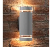 Auraglow Indoor/Outdoor Double Up & Down Wall Light - Silver - Warm White LED Bulbs Included