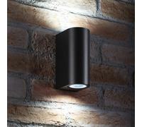 Auraglow Ip44 Outdoor Double Up & Down Wall Light - Black - Cool White