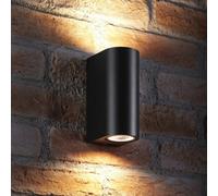 Auraglow Ip44 Outdoor Double Up & Down Wall Light - Black - Warm White
