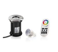 Auraglow IP67 Recessed GU10 Holder Ground Light - Outdoor Garden Patio Path Deck - RF Remote Control Colour Changing LED Light Bulb Bundle