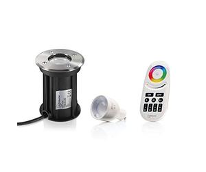 Auraglow IP67 Recessed GU10 Holder Ground Light - Outdoor Garden Patio Path Deck - RF Remote Control Colour Changing LED Light Bulb Bundle