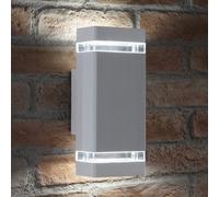 Auraglow Large Outdoor Double Up & Down Wall Light - Chilton - Square - Silver - Cool White