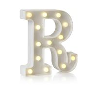Auraglow LED Alphabet Letter & Number Light Sign Decorations, Lamp for Home Birthday Party Event, Night Lights, Battery Powered Letters and Numbers with Four Hour Timer (R)