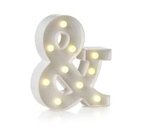 Auraglow LED Light Up Ampersand Sign, Battery Powered Party Decoration | Warm white marquee style, wall mounted or freestanding, 4 hour timer, for birthdays, weddings and home events