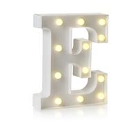 Auraglow LED Light Up Letter E Sign, Battery Powered Party Decoration | Warm white marquee style, wall mounted or freestanding, 4 hour timer, for birthdays, weddings and home events