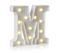 Auraglow LED Light Up Letter M Sign, Battery Powered Party Decoration | Warm white marquee style, wall mounted or freestanding, 4 hour timer, for birthdays, weddings and home events