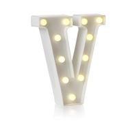 Auraglow LED Light Up Letter V Sign, Battery Powered Party Decoration | Warm white marquee style, wall mounted or freestanding, 4 hour timer, for birthdays, weddings and home events
