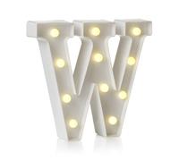 Auraglow LED Light Up Letter W Sign, Battery Powered Party Decoration | Warm white marquee style, wall mounted or freestanding, 4 hour timer, for birthdays, weddings and home events