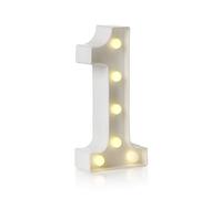 Auraglow LED Light Up Number 1 Sign, Battery Powered Party Decoration | Warm white marquee style, wall mounted or freestanding, 4 hour timer, for birthdays, weddings and home events