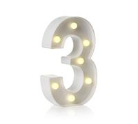 Auraglow LED Light Up Number 3 Sign, Battery Powered Party Decoration | Warm white marquee style, wall mounted or freestanding, 4 hour timer, for birthdays, weddings and home events