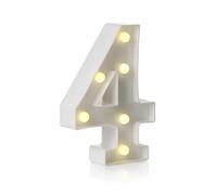 Auraglow LED Light Up Number 4 Sign, Battery Powered Party Decoration | Warm white marquee style, wall mounted or freestanding, four hour timer, for birthdays, weddings and home events