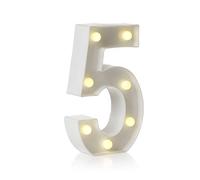 Auraglow LED Light Up Number 5 Sign, Battery Powered Party Decoration | Warm white marquee style, wall mounted or freestanding, 4 hour timer, for birthdays, weddings and home events