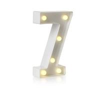Auraglow LED Light Up Number 7 Sign, Battery Powered Party Decoration | Warm white marquee style, wall mounted or freestanding, 4 hour timer, for birthdays, weddings and home events