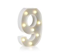 Auraglow LED Light Up Number 9 Sign, Battery Powered Party Decoration | Warm white marquee style, wall mounted or freestanding, 4 hour timer, for birthdays, weddings and home events