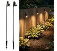 Auraglow Mains Powered Outdoor Garden Spike Light, IP65 Tall GU10 Spotlight for Paths, Driveways, Borders and Flowerbeds, Black (Warm White Bulb Included, 2 Pack)