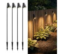 Auraglow Mains Powered Outdoor Garden Spike Light, IP65 Tall GU10 Spotlight for Paths, Driveways, Borders and Flowerbeds, Black (Warm White Bulb Included, 4 Pack)