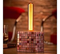 Auraglow Mysa Cube Table Lamp Mosaic Concrete with T30 LED Bulb | Colourful bedside or desk light, retro finish stone cement, amber tube included, 1.8m cable, UK and EU plugs