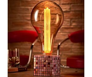 Auraglow Mysa Cube Table Lamp Mosaic Concrete with XXL LED Bulb | Colourful bedside or desk light, retro finish stone cement, giant amber globe included, 1.8m cable, UK and EU plugs