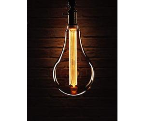 Auraglow Mysa LED Bulb E27 S165 XXL Giant, Vintage Edison Filament | Amber tinted 1800K warm glow, 3 step dimmable, acrylic laser pattern, decorative retro statement lamp, 168 x 303mm
