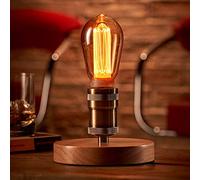 Auraglow Mysa Vintage Retro Wooden Round Base Mechanical Twist Switch Brass Table, Desk or Bedside Lamp/Light - with ST64 LED Bulb