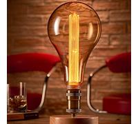 Auraglow Mysa Vintage Retro Wooden Round Base Mechanical Twist Switch Brass Table, Desk or Bedside Lamp/Light - with XXL LED Bulb