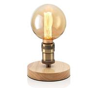 Auraglow Mysa Vintage Retro Wooden Round Base Mechanical Twist Switch Brass Table, Desk or Bedside Lamp/Light - Table Lamp Only