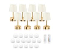 Auraglow Rechargeable Wireless LED Table Lamp with Remote - Battery-Powered, Dimmable, Colour-Changing Cordless for Hotels, Restaurants, Bars & Homes (8 Lamps, 16 Light Sources, 2 Remotes)