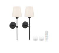 Auraglow Rechargeable Wireless LED Wall Light with Remote - Battery-Powered, Dimmable, Colour-Changing for Bedrooms & Living Rooms (Black, Bundle: 2 Lamps, 2 Light Sources, 1 Remote)