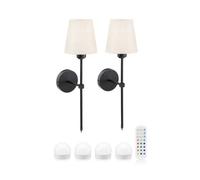 Auraglow Rechargeable Wireless LED Wall Light with Remote - Battery-Powered, Dimmable, Colour-Changing for Bedrooms & Living Rooms (Black, Bundle: 2 Lamps, 4 Light Sources, 1 Remote)