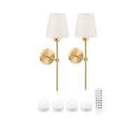 Auraglow Rechargeable Wireless LED Wall Light with Remote - Battery-Powered, Dimmable, Colour-Changing for Bedrooms & Living Rooms (Brass, Bundle: 2 Lamps, 4 Light Sources, 1 Remote)