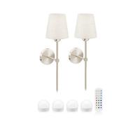 Auraglow Rechargeable Wireless LED Wall Light with Remote - Battery-Powered, Dimmable, Colour-Changing for Bedrooms & Living Rooms (Satin Nickel, Bundle: 2 Lamps, 4 Light Sources, 1 Remote)