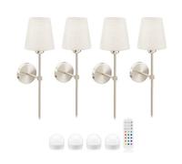 Auraglow Rechargeable Wireless LED Wall Light with Remote - Battery-Powered, Dimmable, Colour-Changing for Bedrooms & Living Rooms (Satin Nickel, Bundle: 4 Lamps, 4 Light Sources, 1 Remote)