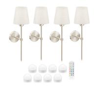 Auraglow Rechargeable Wireless LED Wall Light with Remote - Battery-Powered, Dimmable, Colour-Changing for Bedrooms & Living Rooms (Satin Nickel, Bundle: 4 Lamps, 8 Light Sources, 1 Remote)