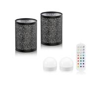 Auraglow Rechargeable Wireless LED Table Lamp with Remote - Battery-Powered, Dimmable, Colour-Changing, Cordless for Restaurants, Bars & Homes (Black, 2 Lamps, 2 Light Sources, 1 Remote)