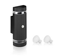 Auraglow PIR Motion Sensor Double Up & Down Outdoor Wall Security Light - Black - Warm White